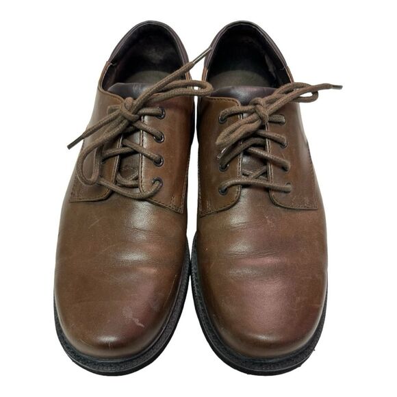 Brown Leather Dress Shoes Lace Up Oxford Classic Casual Men's - Picture 1 of 11